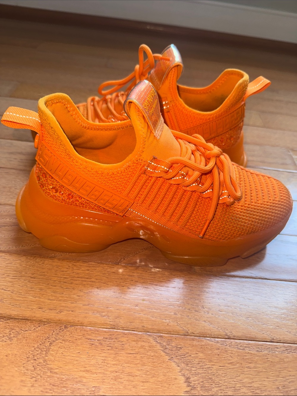 Steve Madden Bright Orange Knit and Rhinestone Sneakers